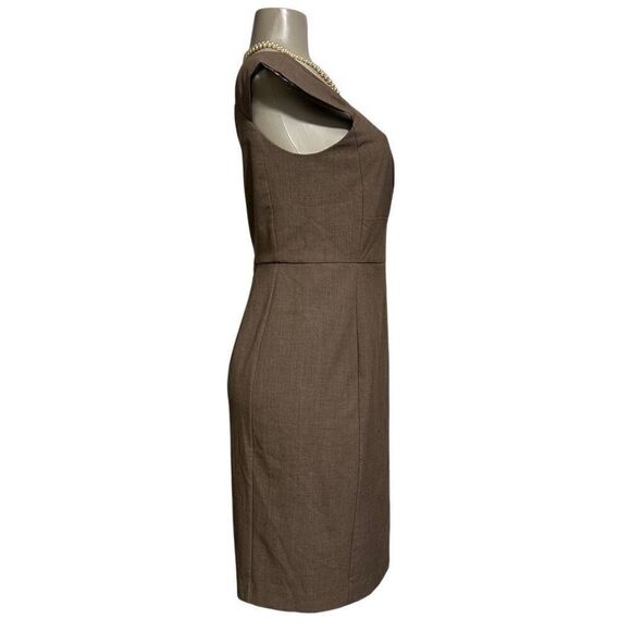 New York and Company Dress Women's Size 10 Tan Cap Sleeves Sheath Empire Waist - Picture 3 of 11